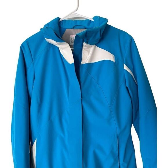 Spyder Colorblock Full Zip Amp Insulated Hooded Ski Jacket Blue White Size 6 - Picture 2 of 12